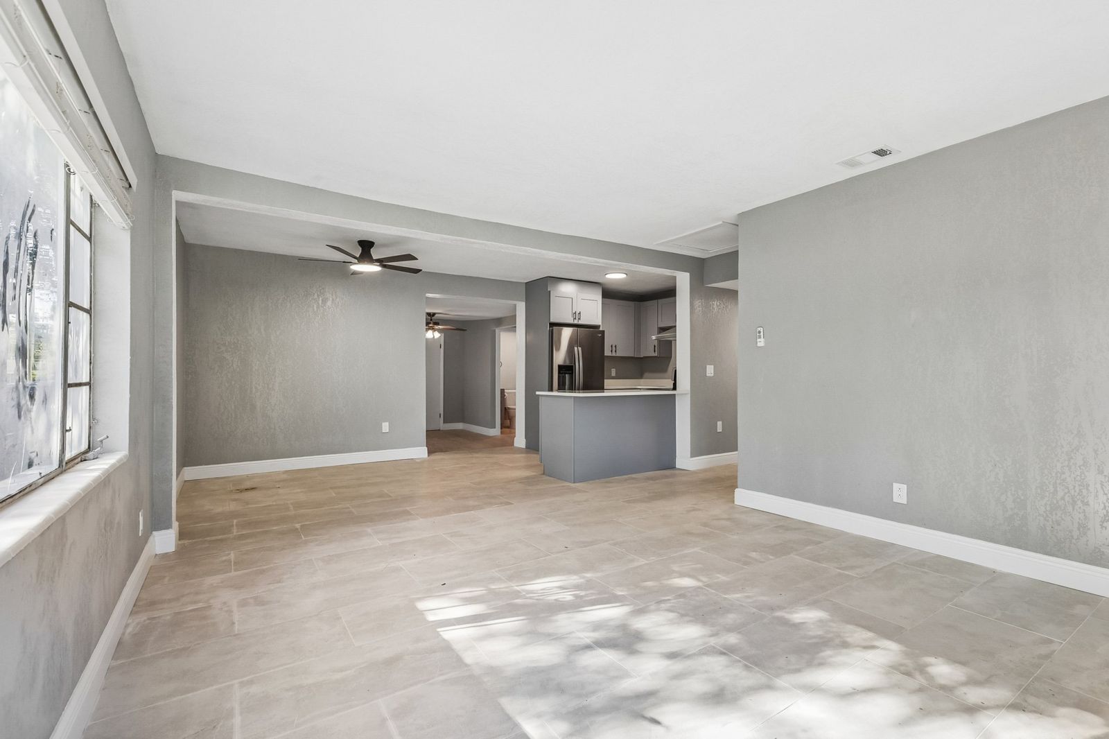 After: open living room into new kitchen