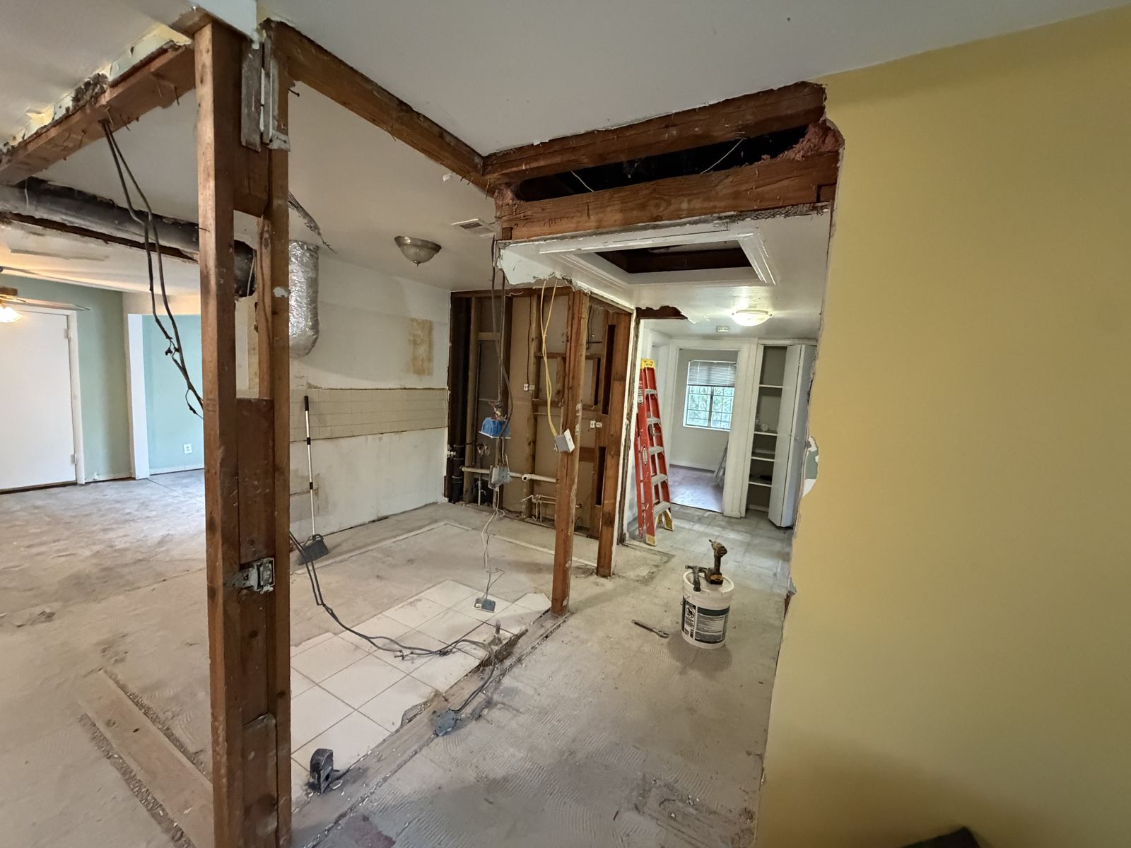 Before: interior walls opened during demo
